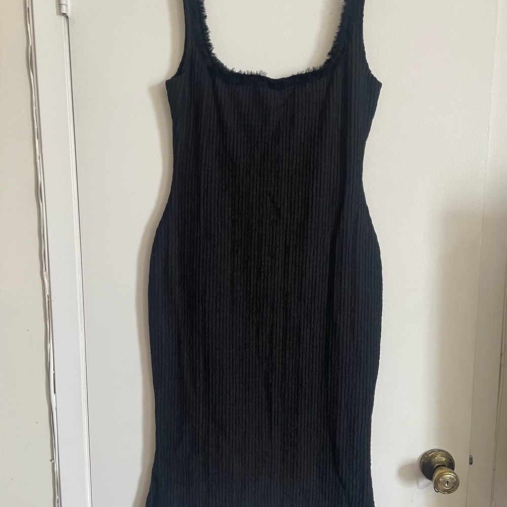 Mirror Palais Black Ribbed Sleeveless Midi Dress